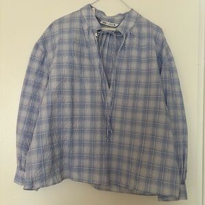 Zara Blue and White Plaid Blouse